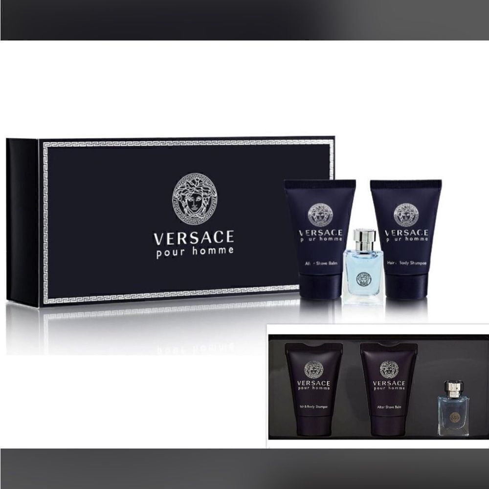 Versace Pour Homme Mens Travel Gift Set Eau de Toilette/Shampoo/After Shave NWOT